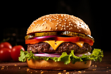Classic Deluxe Cheeseburger perfect for use in advertising of fast food at its finest