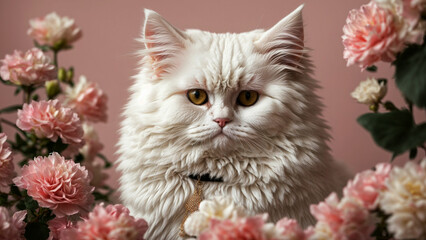 White Persian cat's beauty a photo of your feline friend against a solid color background, emphasizing their majestic presence. 