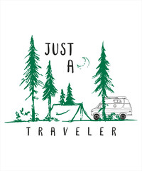Fototapeta premium Just a traveler t-shirt design, graphic art t-shirt