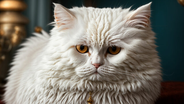 White Persian cat's beauty a photo of your feline friend against a solid color background, emphasizing their majestic presence. 