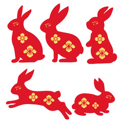 Chinese new year rabbit bunny Mid Autumn Festival. Chinese traditional ornaments. Set of decorative elements, rabbits, happy Chinese new year
