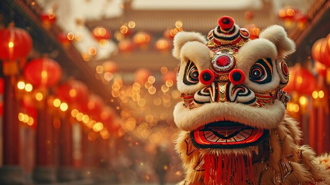 picture of a lion dance performed at the Lunar New Year celebration...