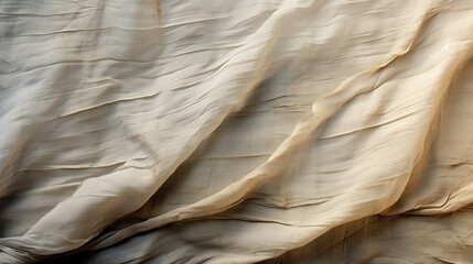 Gros plan d'un bout de voile de soie fin et précieux de couleur beige, texture de tissu, étoffes précieuses - obrazy, fototapety, plakaty