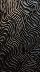 Motif organiques rappelant un bois noir d'ébène avec des stries et des creux, couleur noir, reflet de lumière sur les crètes