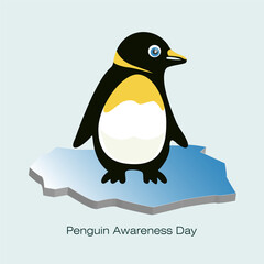 Penguin Awareness Day vector, illustration. Penguin on small iceberg concept design.