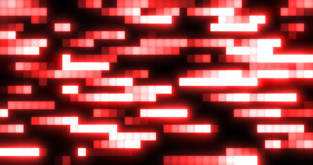 Abstract red retro pixel hipster digital background made of moving energy brick squares on a black background