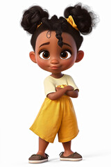  Confident Animated Young Girl With Puffed Hair Standing Against a White Background
