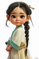 young Chinese girl in kimono 3d character
