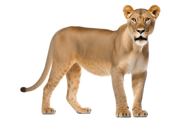 Focused African Lioness in Natural Habitat Isolated on Transparent Background PNG. - obrazy, fototapety, plakaty