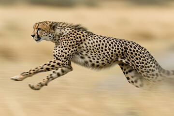 Cheetah Sprinting Across African Savannah Grasslands