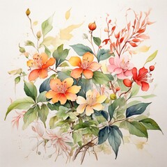 Chinese Suckle Honey Watercolor Painting