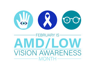 Amd/low vision awareness month observed every year in month of february. Vector health banner, poster, template design.
