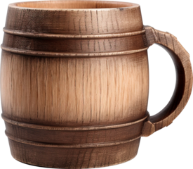 Wooden beer mug isolated on transparent background. PNG