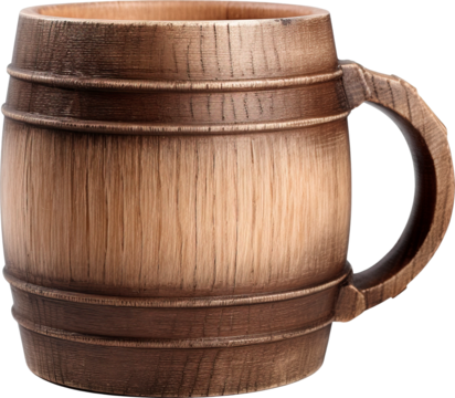 Wooden beer mug isolated on transparent background. PNG