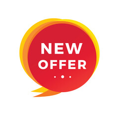 New offer, banner, speech bubble icon. Design for announcement. Flat vector sign.