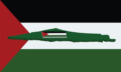 3D isometric map of the country of Palestine complete with flag symbol, with the Palestinian flag as a background