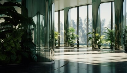 Green plants in a modern atrium