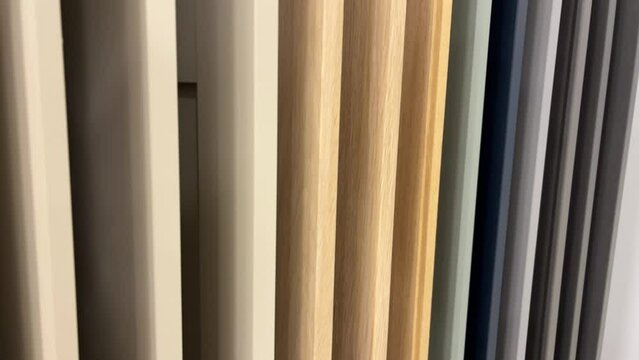 Furniture material samples showcased for design choices.
