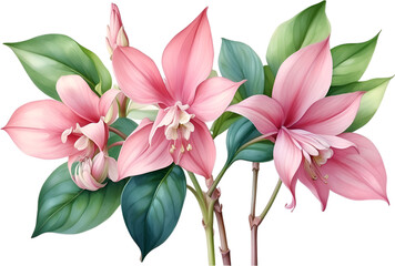 Watercolor painting of Medinilla flower. 