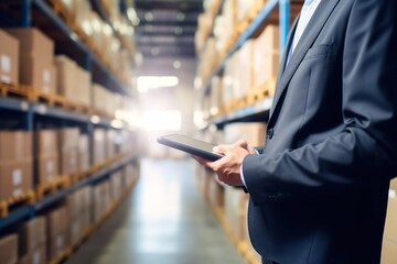 unrecognizable engineer working in logistics factory