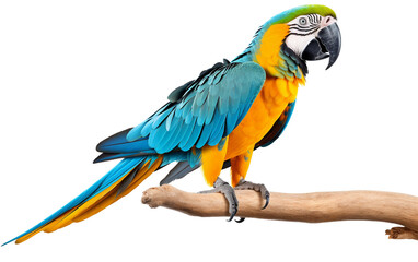 Blue-and-Yellow Macaw's Mesmerizing Elegance Isolated on Transparent Background PNG.