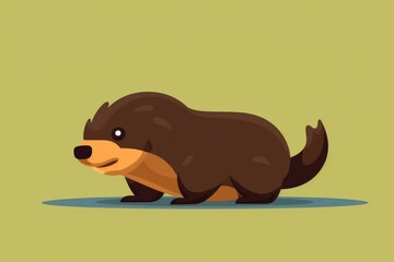 A brown dog, its appearance reminiscent of a beaver, stands on green ground.