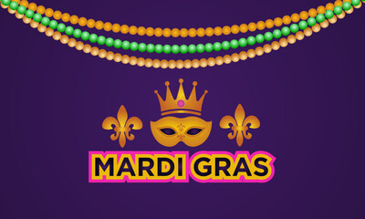 Mardi Gras celebrated on 13th February. Vector banner, flyer, poster and social medial template design.