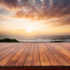 Fototapeta na wymiar Wooden dock overlooking a beach at sunset