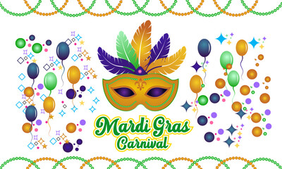 Mardi Gras celebrated on 13th February. Vector banner, flyer, poster and social medial template design.