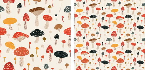 Mushroom Cute Gender Neutral Earthy Seamless Pattern Vector Illustration - 705443583
