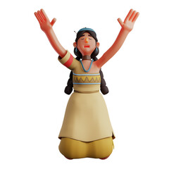 3D illustration. 3D Cartoon Image of Indian Girl in prayer pose. in a sitting prostate pose. with a solemn facial expression. 3D Cartoon Character