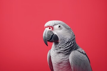 Obraz premium A vibrant parrot stands out against a crimson backdrop, its exotic nature evident.