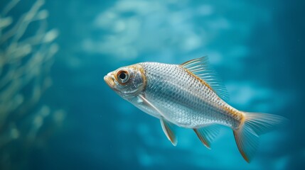 Fototapeta premium A fish, its silver scales shimmering, swims freely in the water.