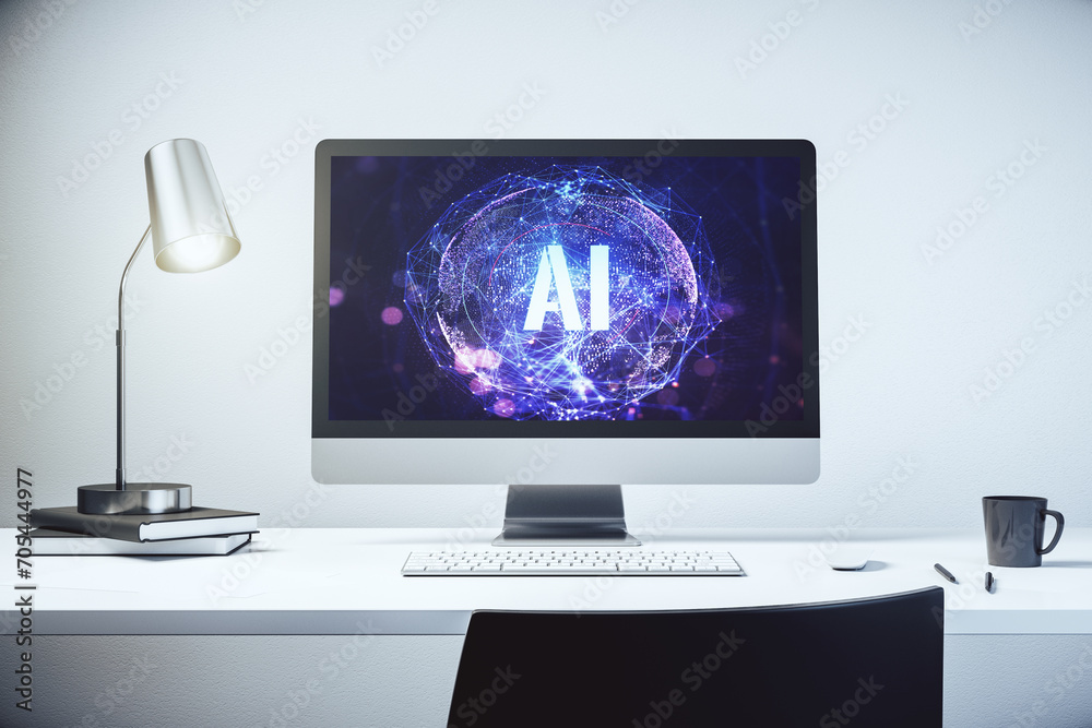 Poster Creative artificial Intelligence symbol concept on modern computer monitor. 3D Rendering