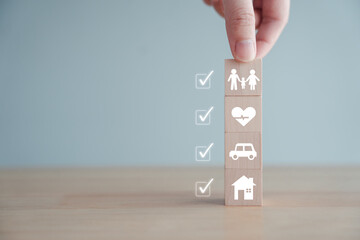 Insurance concept. Protection against a possible eventuality. Hand holding Insurance icon with...