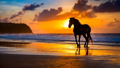 Dusk's Grace: Brown Horse Against Sunset Sky, Silhouetted Horse at Sunset Chestnut Charm: Equine Elegance in the Sunset Brown Stallion's Twilight Reverie