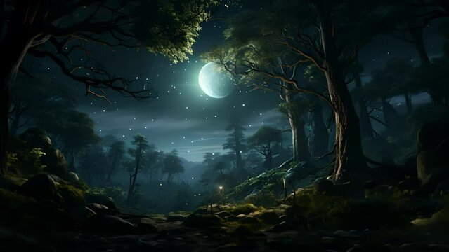 Explore a moonlit forest inhabited by talking animals, where trees whisper secrets and fireflies illuminate the path to hidden wonders.