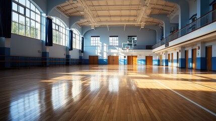 the empty gym is spacious and luminous