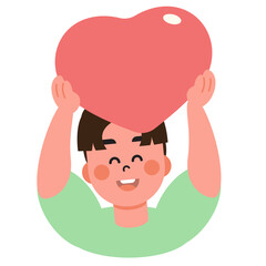 Boy and girl hold up their hearts and love letters to each other on Valentine's Day. SVG