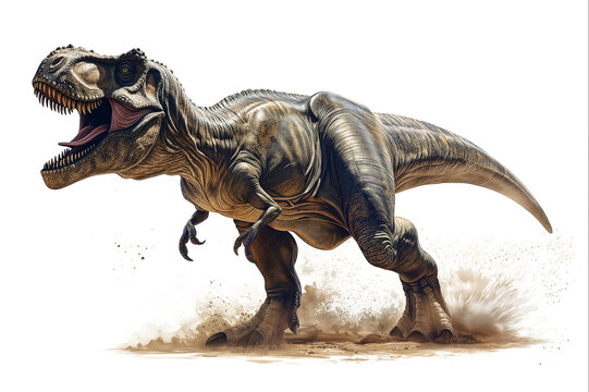 Tyrannosaurus Rex Charging Forward, 8K High Resolution, Transparent PNG Format, Isolated on White, Error Free Hand Retouched AI Artwork
