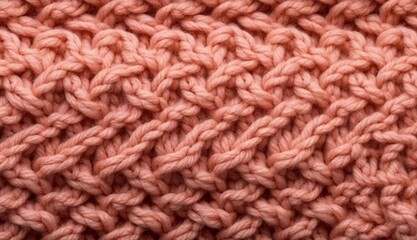 close up of light red color knitted pattern background.  Knitwear texture background