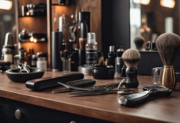 Fototapeta na wymiar various barbershop implements in order