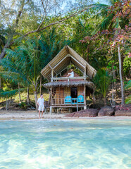 Koh Wai Island Trat Thailand near Koh Chang with a wooden bamboo hut bungalow on the beach