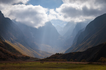 Autumn mountain landscape with clouds