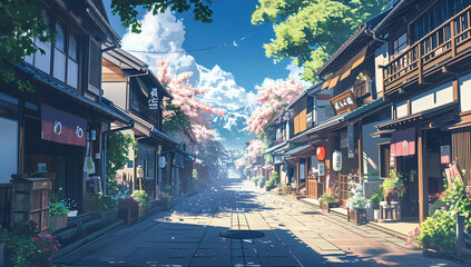 A japanese street in an anime