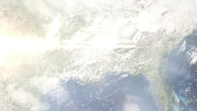 Zoom in from space and focus on Brandon, Mississippi, USA. 3D Animation. Background for travel intro. Elements of this image furnished by NASA.