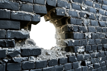 Hole in black brick wall