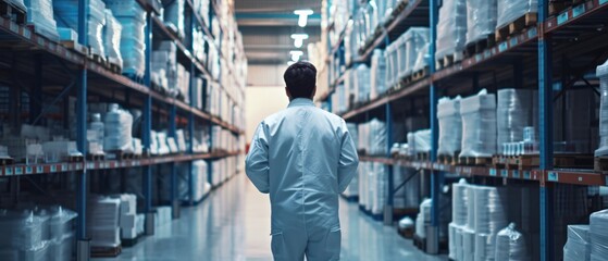 Obraz premium Worker man checklist goods at the warehouse.
