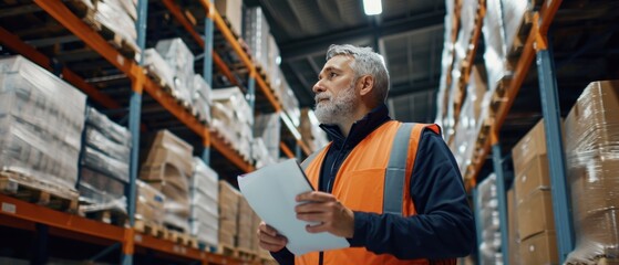 Worker man checklist goods at the warehouse.