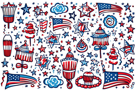 American flag vector clipart set for USA Independence Day. 4 July vector clipart on white background. American Independence Day digital clip art. Stars and stripes American flag decor. Generative Ai